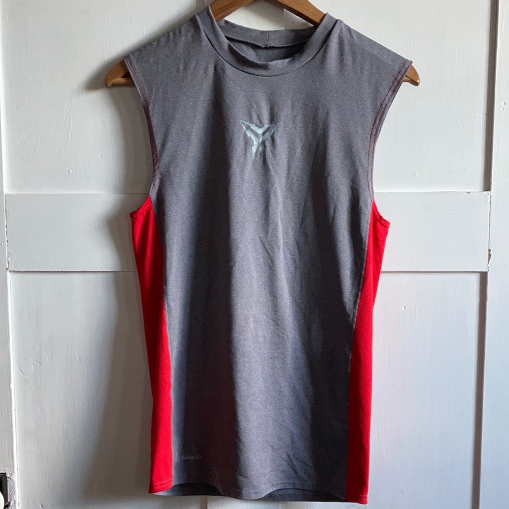Nike FIT Muscle Workout Sleeveless Gray Red T Shirt